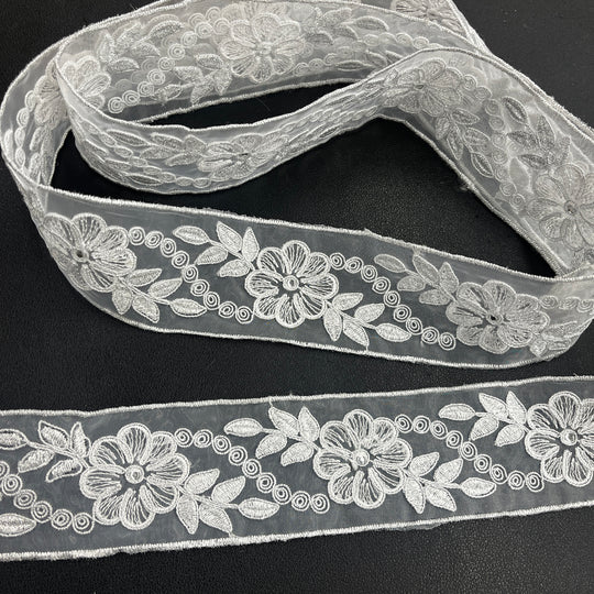 Beaded & Corded Lace Trimming Embroidered on 100% Polyester  Organza | Lace USA - 96307N-RS