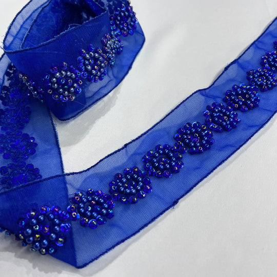 Beaded Lace Trimming Embroidered on 100% Polyester Mesh | Lace USA - 21766WN-BP