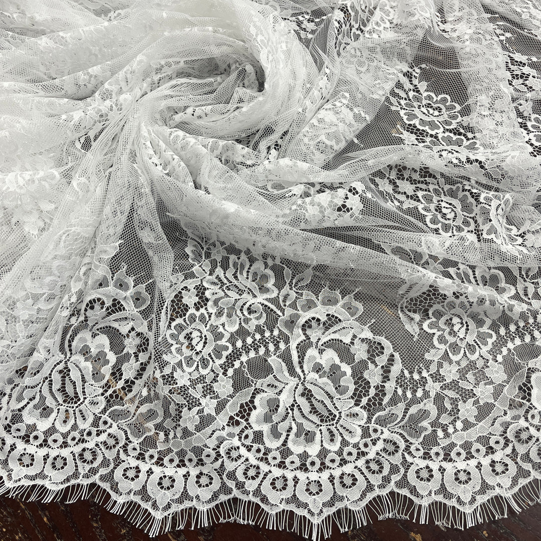 Chantilly Embroidered Lace Fabric with Eyelash Scallop | Lace USA - 68127W