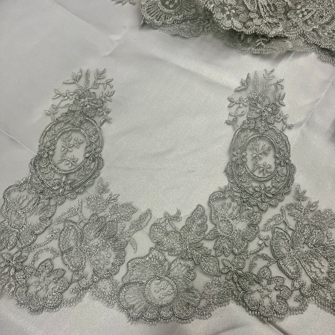 Corded Lace Trimming Embroidered on 100% Polyester Net Mesh | Lace USA - 97039W