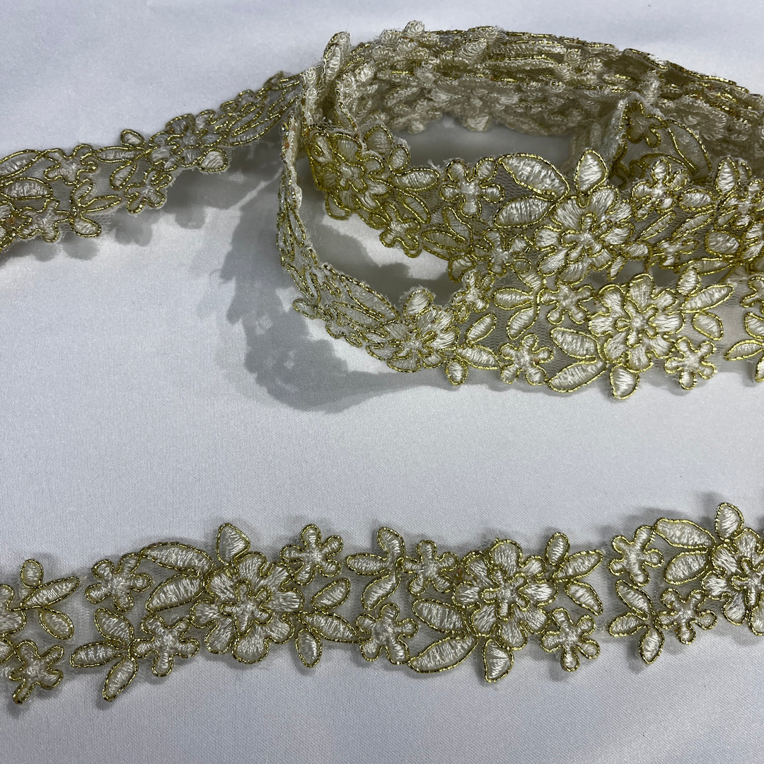 Corded Lace Trimming Embroidered on 100% Polyester Net Mesh | Lace USA - 97108W