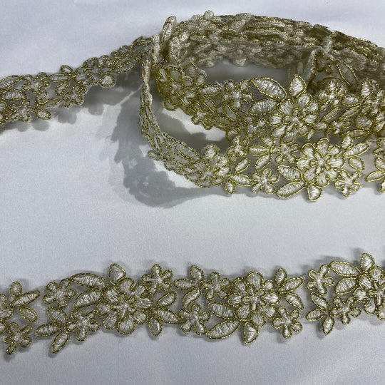 Corded Lace Trimming Embroidered on 100% Polyester Net Mesh | Lace USA - 97108W