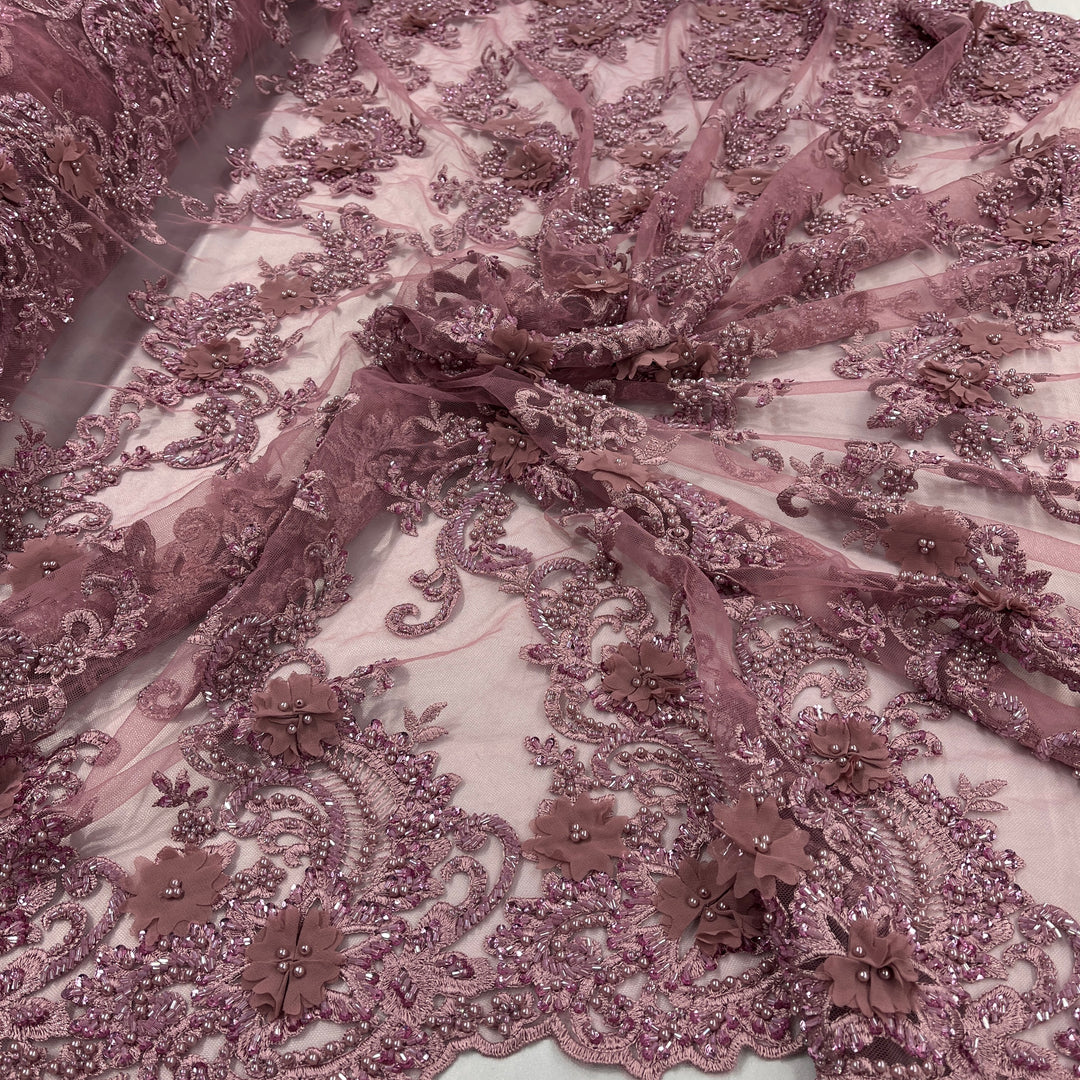 3D Floral Lace Fabric Embroidered on 100% Polyester Net Mesh | Lace USA - GD-2303