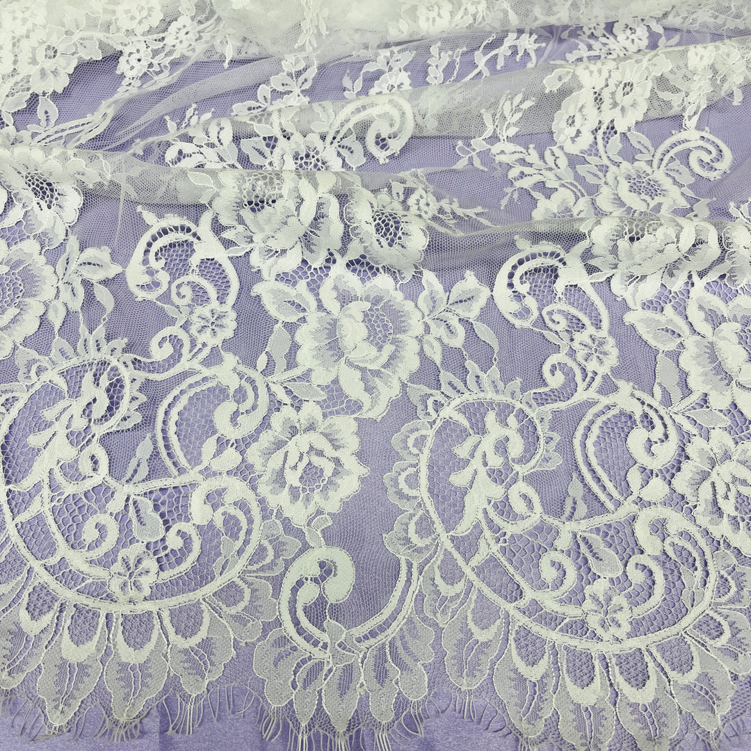 Chantilly Embroidered Lace Fabric with Eyelash Scallop | Lace USA - 68126W