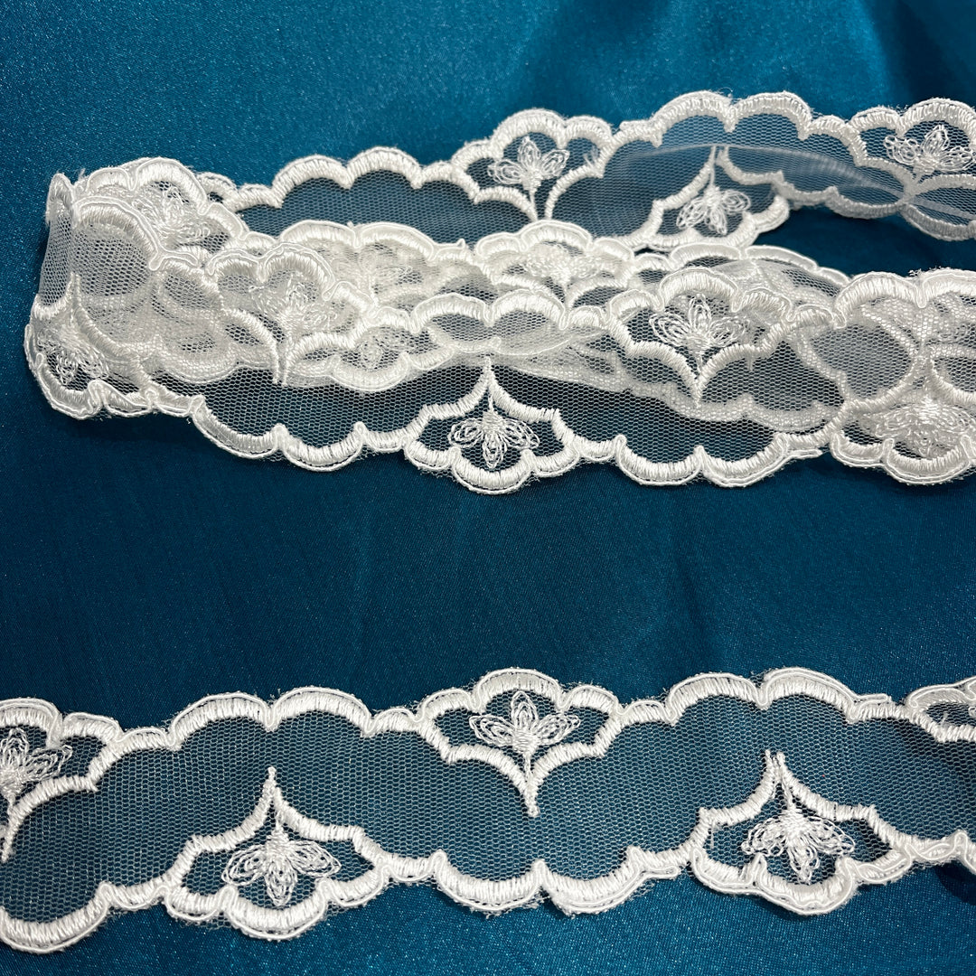 Corded Double Sided Lace Trimming Embroidered on 100% Polyester Net Mesh | Lace USA - 96940W/2