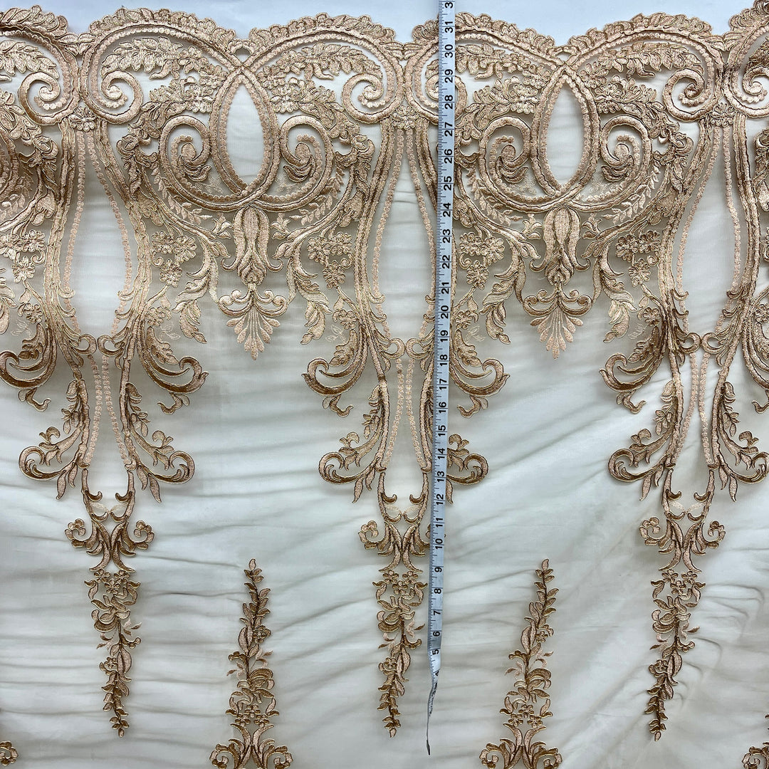 Corded Bridal Lace Fabric Embroidered on 100% Polyester Net Mesh | Lace USA - 97206