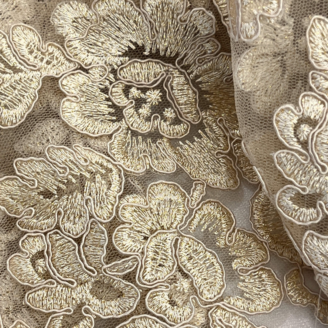 Corded Bridal Lace Fabric Embroidered on 100% Polyester Net Mesh | Lace USA - 95409W