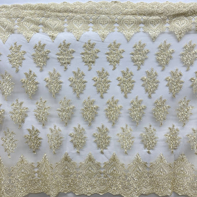 Corded Lace Fabric Embroidered on 100% Polyester Net Mesh | Lace USA - GD-021