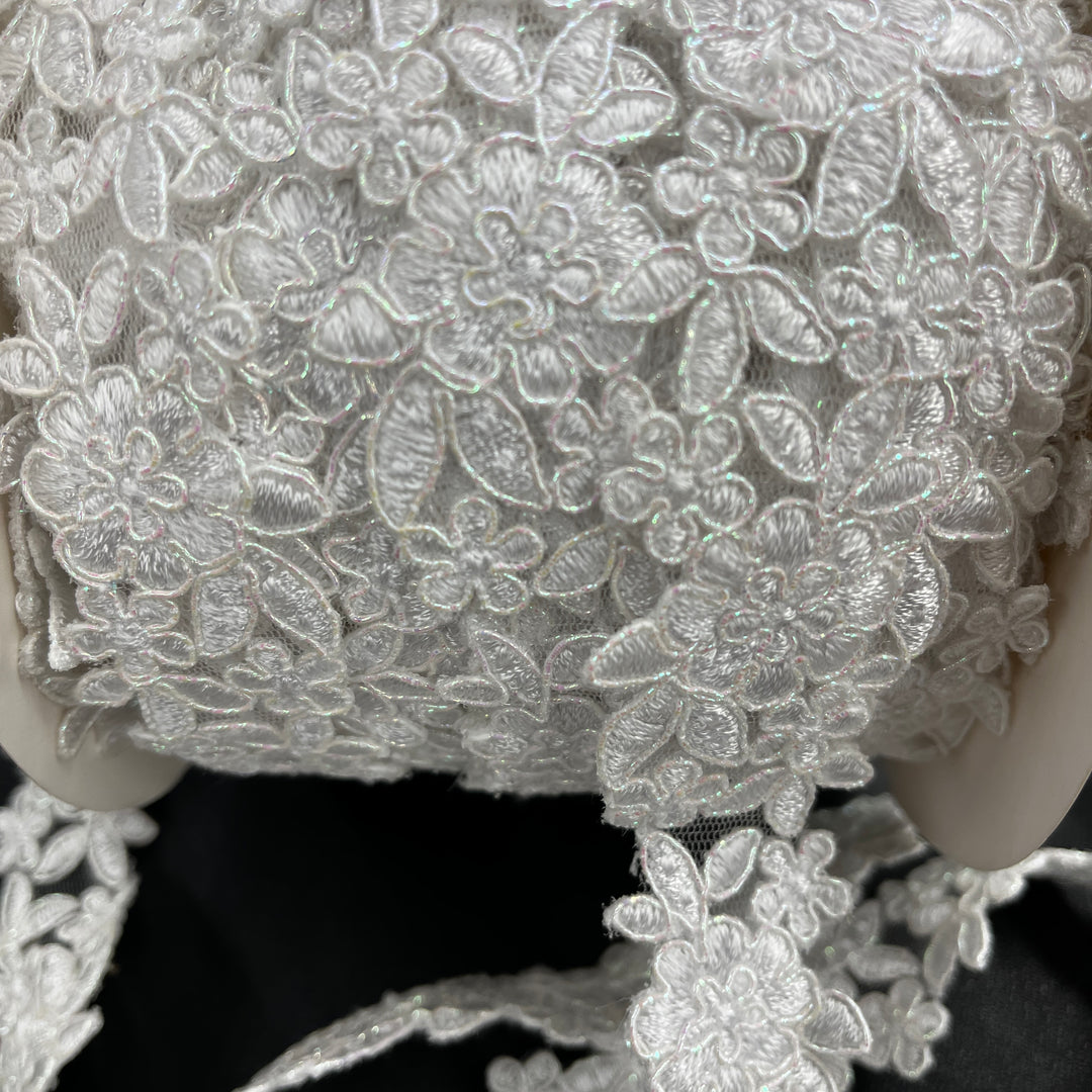 Corded Lace Trimming Embroidered on 100% Polyester Net Mesh | Lace USA - 97108W