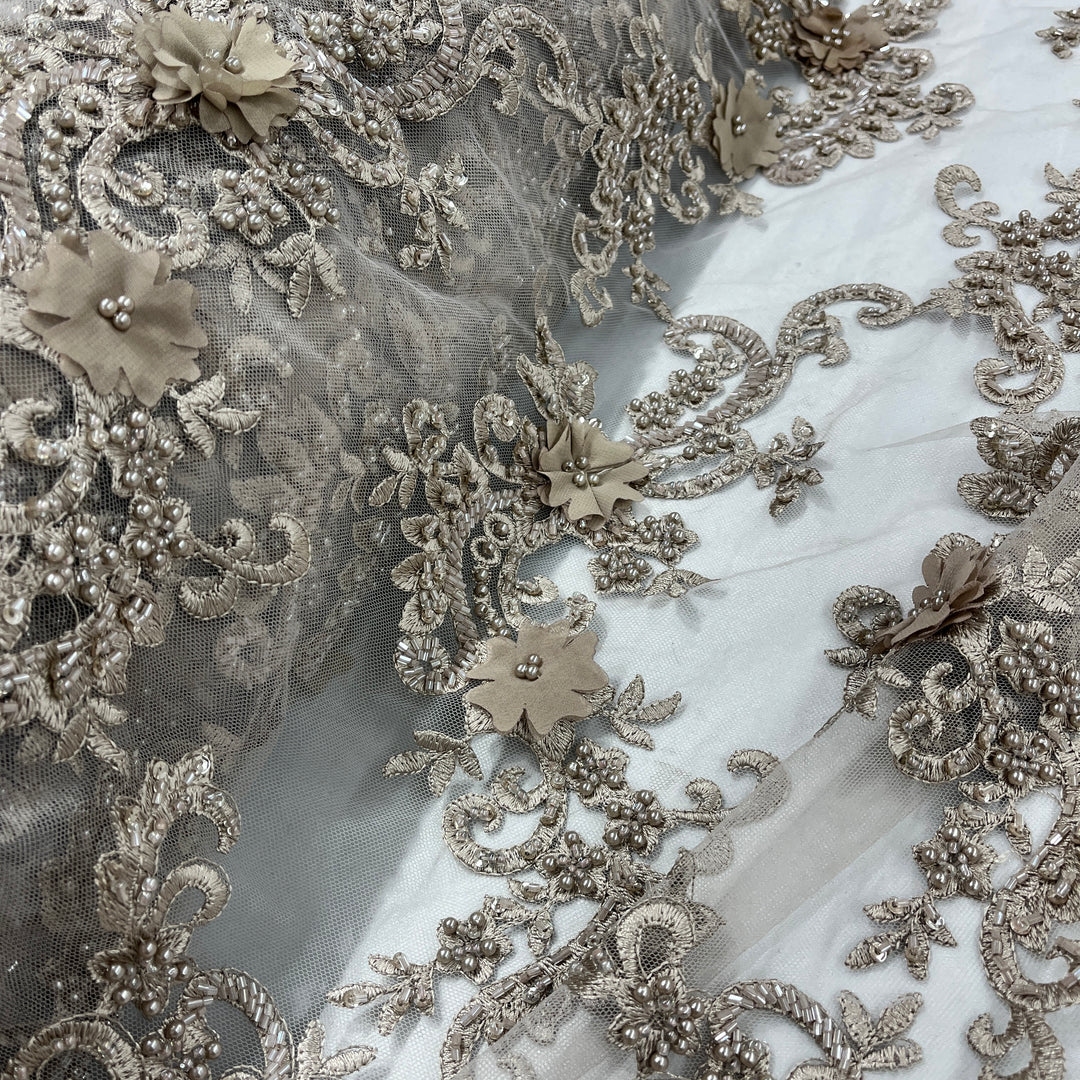 3D Floral Lace Fabric Embroidered on 100% Polyester Net Mesh | Lace USA - GD-2303