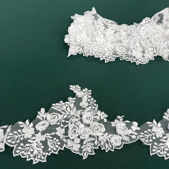 3D Floral Lace Trimming Embroidered on 100% Polyester Net Mesh | Lace USA - 21853W