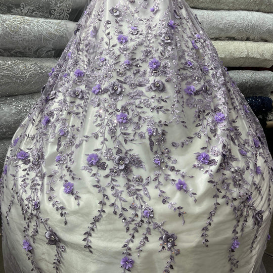 Beaded 3D Floral Lace Fabric – Embroidered Bridal, Quinceañera Lace | Lace USA - GD-3164