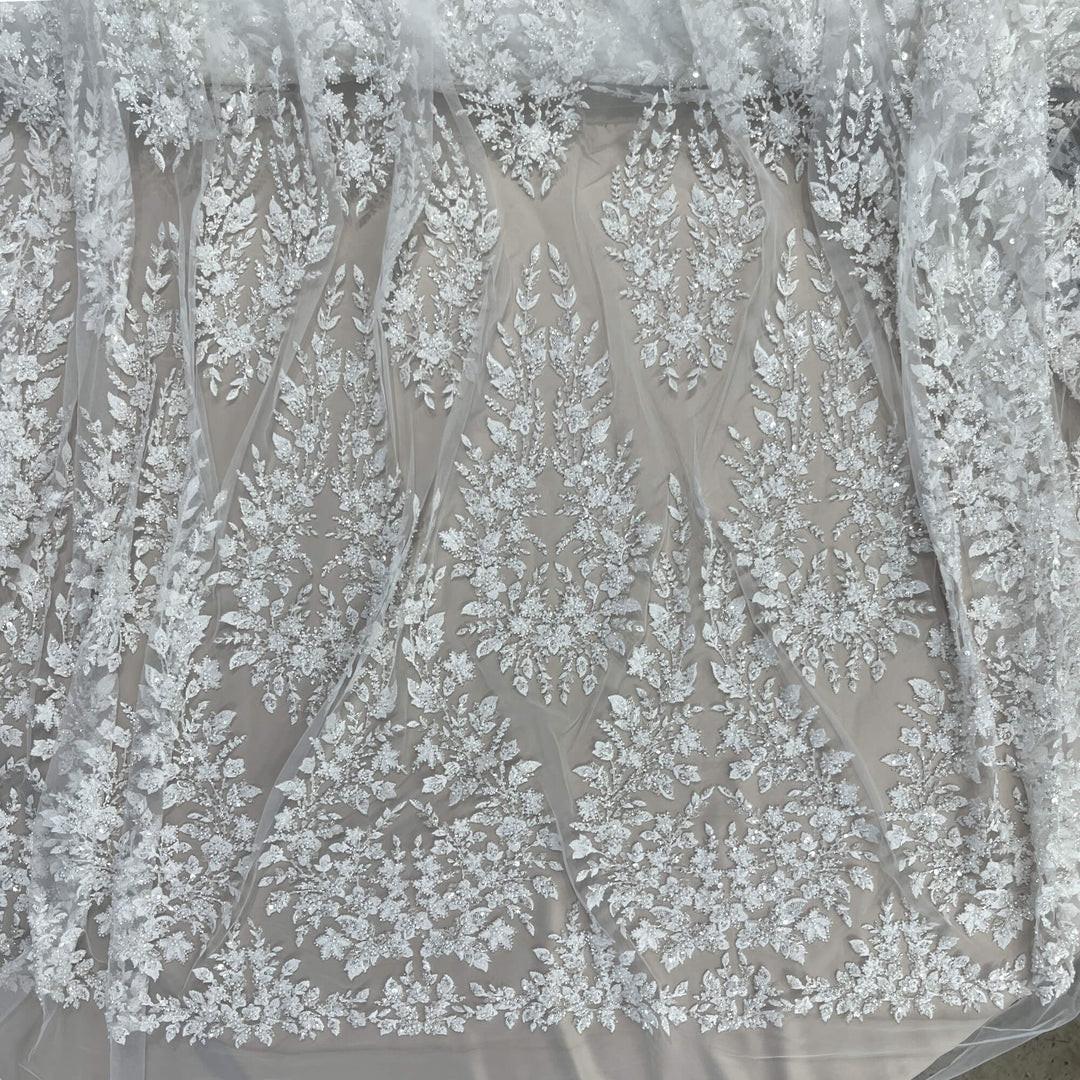 Beaded Lace Fabric Embroidered on 100% Polyester Net Mesh | Lace USA - GD-2636