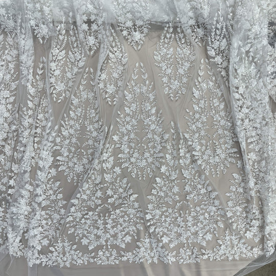 Beaded Lace Fabric Embroidered on 100% Polyester Net Mesh | Lace USA - GD-2636