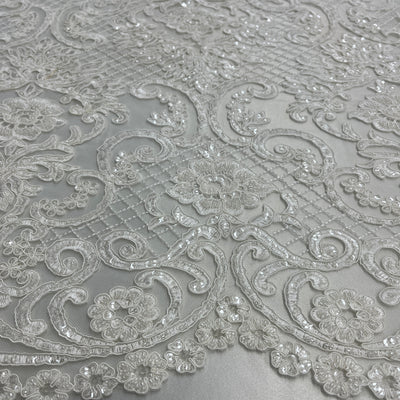 Beaded & Corded Bridal Lace Fabric Embroidered on 100% Polyester Net Mesh | Lace USA - GD-55425