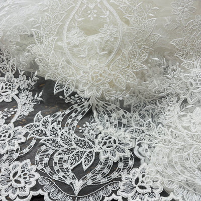 Corded Bridal Lace Fabric Embroidered on 100% Polyester Net Mesh | Lace USA - 97163W