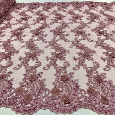 3D Floral Lace Fabric Embroidered on 100% Polyester Net Mesh | Lace USA - GD-2303