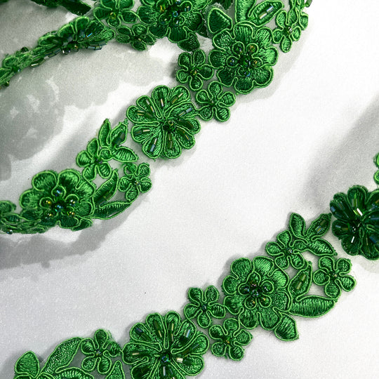 Beaded & Corded Lace Trimming Embroidered on 100% Polyester  Organza | Lace USA - 96278N-BP