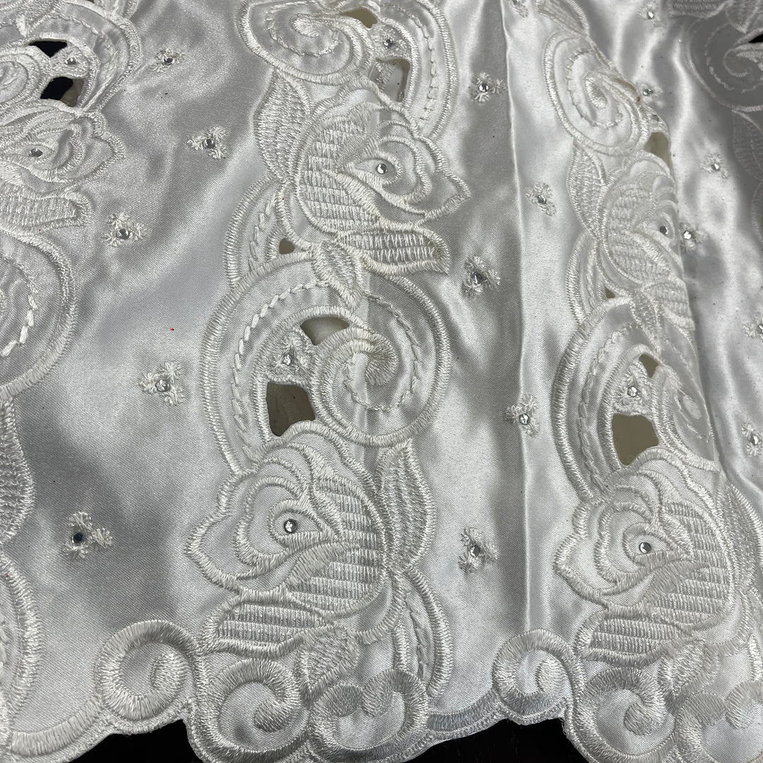 Beaded Bridal Lace Fabric Embroidered on 100% Polyester Satin | Lace USA - 41820S-RS