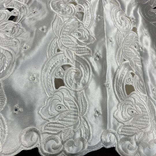 Beaded Bridal Lace Fabric Embroidered on 100% Polyester Satin | Lace USA - 41820S-RS