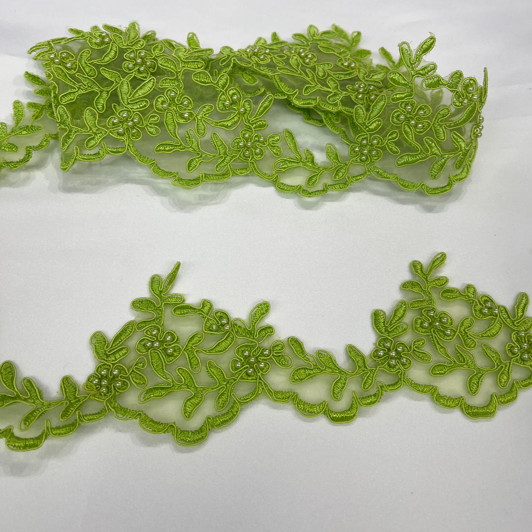 Beaded & Corded Lace Trimming Embroidered on 100% Polyester  Organza | Lace USA - 95909N-BP