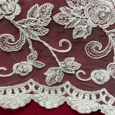 Beaded & Corded Bridal Lace Fabric Embroidered on 100% Polyester Net Mesh | Lace USA - 95042W-BP