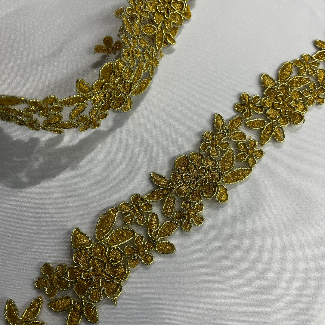 Corded Lace Trimming Embroidered on 100% Polyester Net Mesh | Lace USA - 97108W