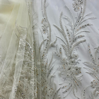 Beaded Lace Fabric Embroidered on 100% Polyester Net Mesh | Lace USA - GD-266 50" Wide