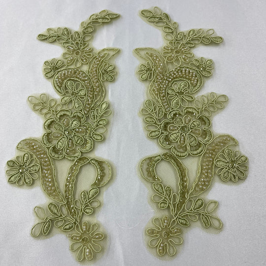 Beaded & Corded Floral Lace Applique Embroidered on 100% Polyester | Lace USA - KZ-67