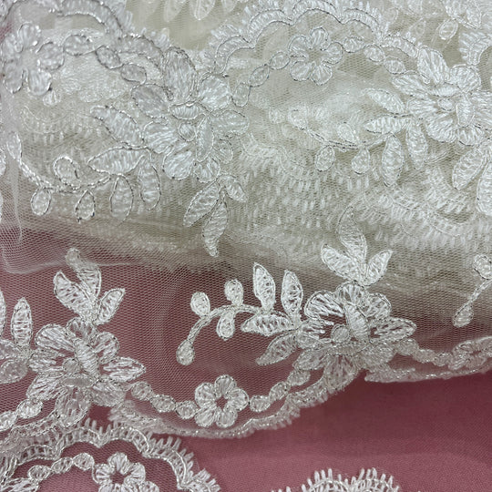 Corded Double Sided Lace Trimming Embroidered on 100% Polyester Net Mesh | Lace USA - 96665W/2