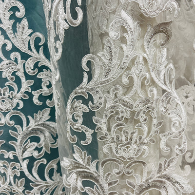 Beaded & Corded Lace Fabric Embroidered on 100% Polyester Net Mesh | Lace USA - 97069W-SB