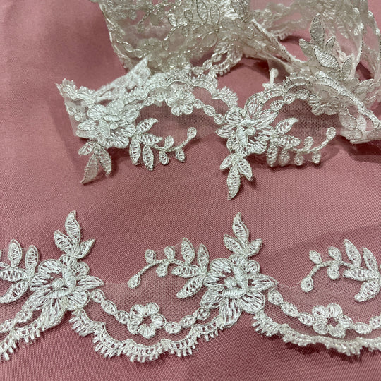 Corded Lace Trimming Embroidered on 100% Polyester Net Mesh | Lace USA - 96665W/1