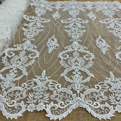 Beaded & Corded Bridal Lace Fabric Embroidered on 100% Polyester Net Mesh | Lace USA - GD-55519