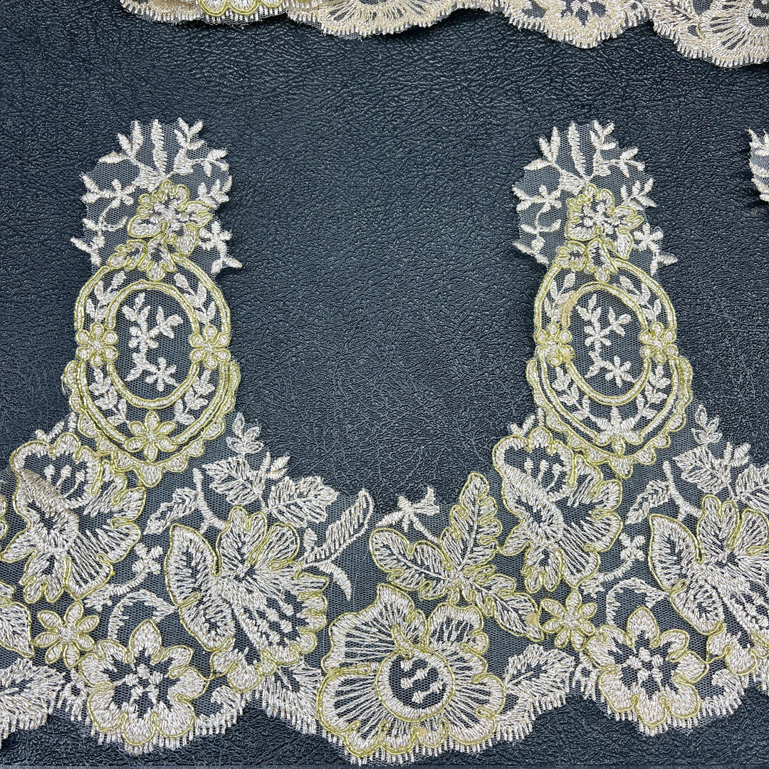 Corded Lace Trimming Embroidered on 100% Polyester Net Mesh | Lace USA - 97039W