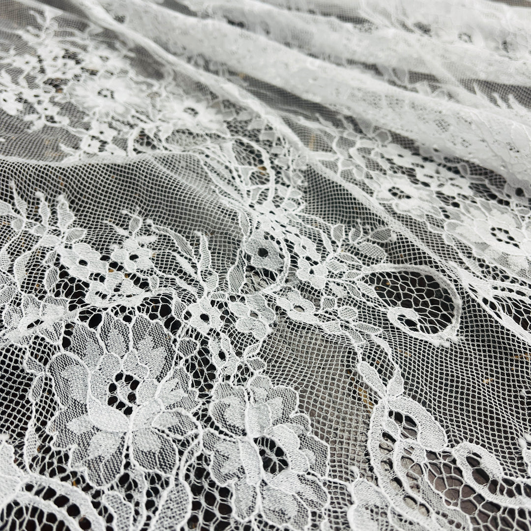 Chantilly Embroidered Lace Fabric with Eyelash Scallop | Lace USA - 68122W