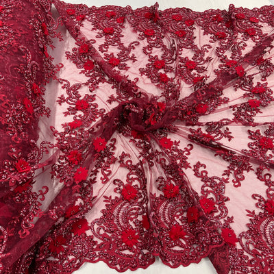 3D Floral Lace Fabric Embroidered on 100% Polyester Net Mesh | Lace USA - GD-2303