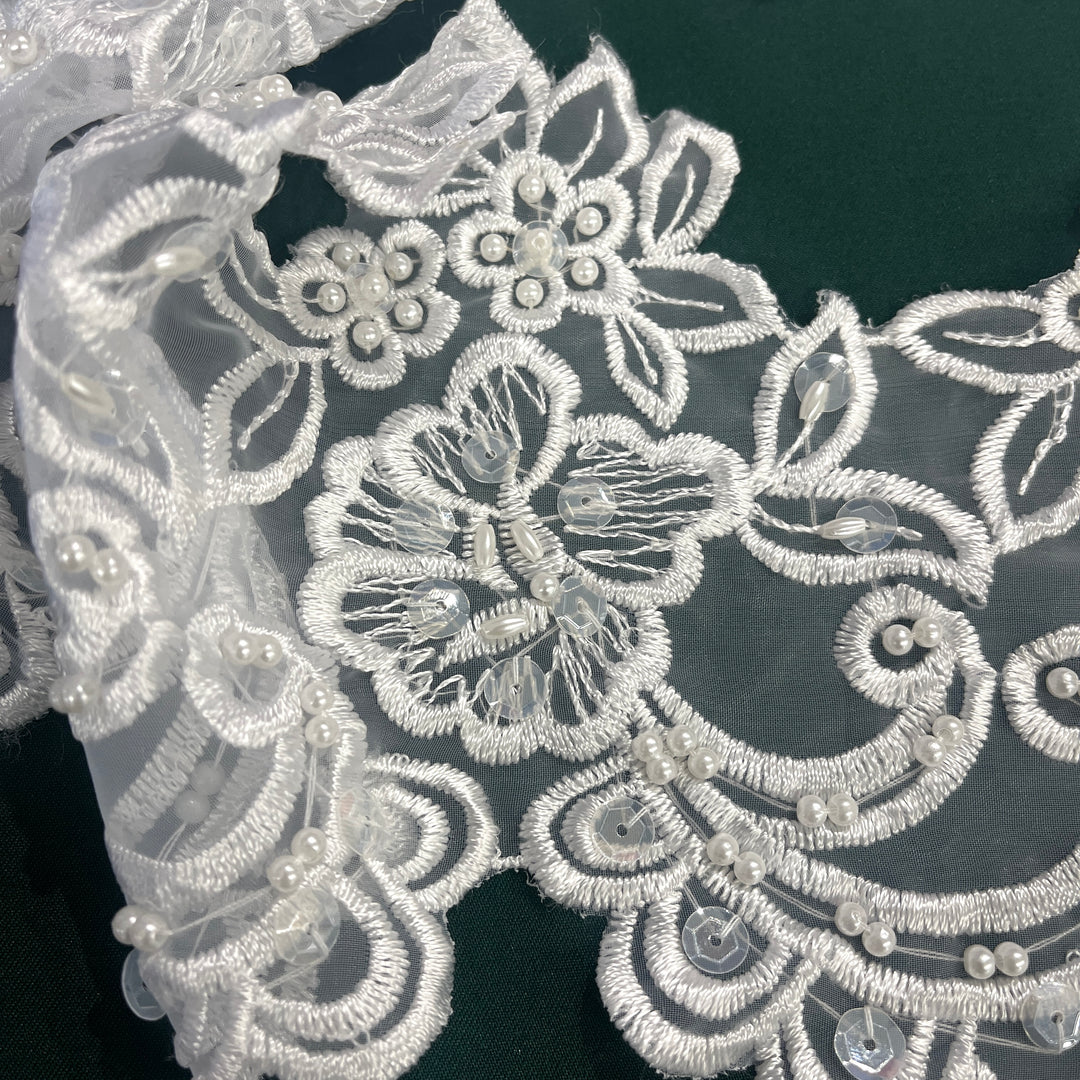 Beaded Lace Trimming Embroidered on 100% Polyester Organza | Lace USA - 890408N-BP