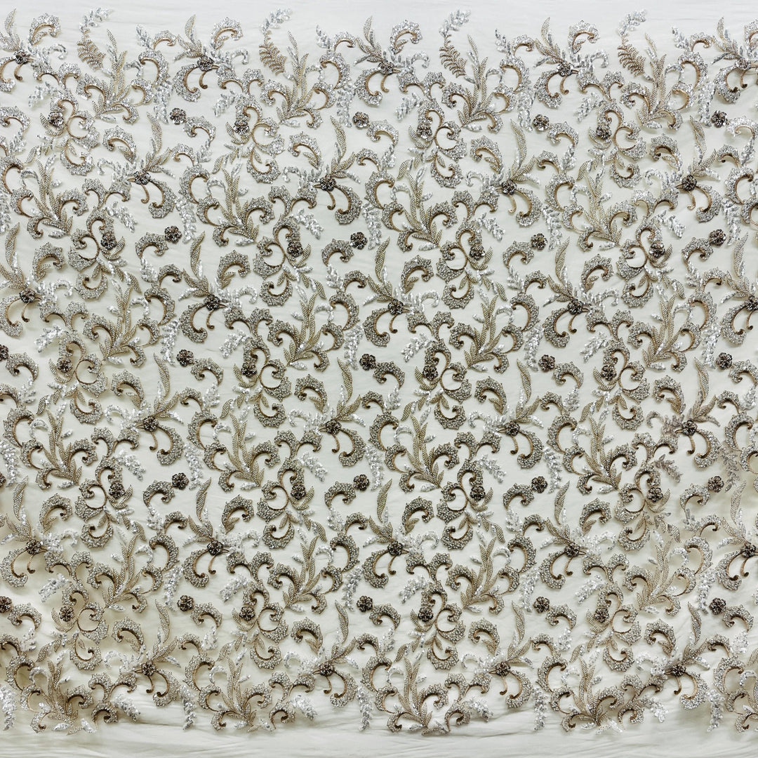 Beaded Lace Fabric Embroidered on 100% Polyester Net Mesh | Lace USA - GD-220905
