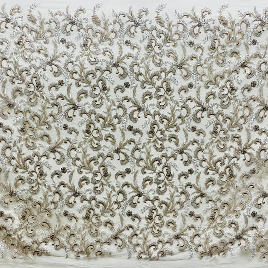 Beaded Lace Fabric Embroidered on 100% Polyester Net Mesh | Lace USA - GD-220905