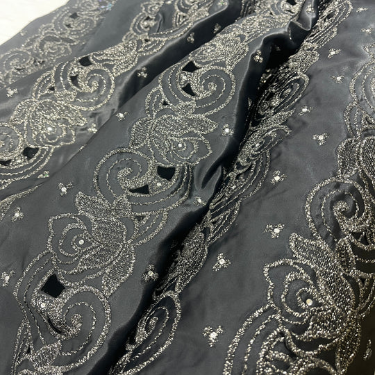 Beaded Bridal Lace Fabric Embroidered on 100% Polyester Satin | Lace USA - 41820S-RS
