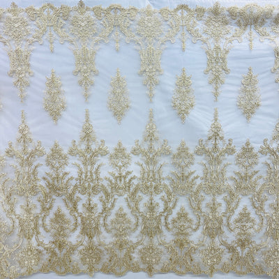 Corded Bridal Lace Fabric Embroidered on 100% Polyester Net Mesh | Lace USA - 97136W