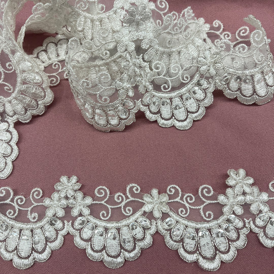 Beaded & Corded Lace Trimming Embroidered on 100% Polyester  Net Mesh | Lace USA - 95911N-BP