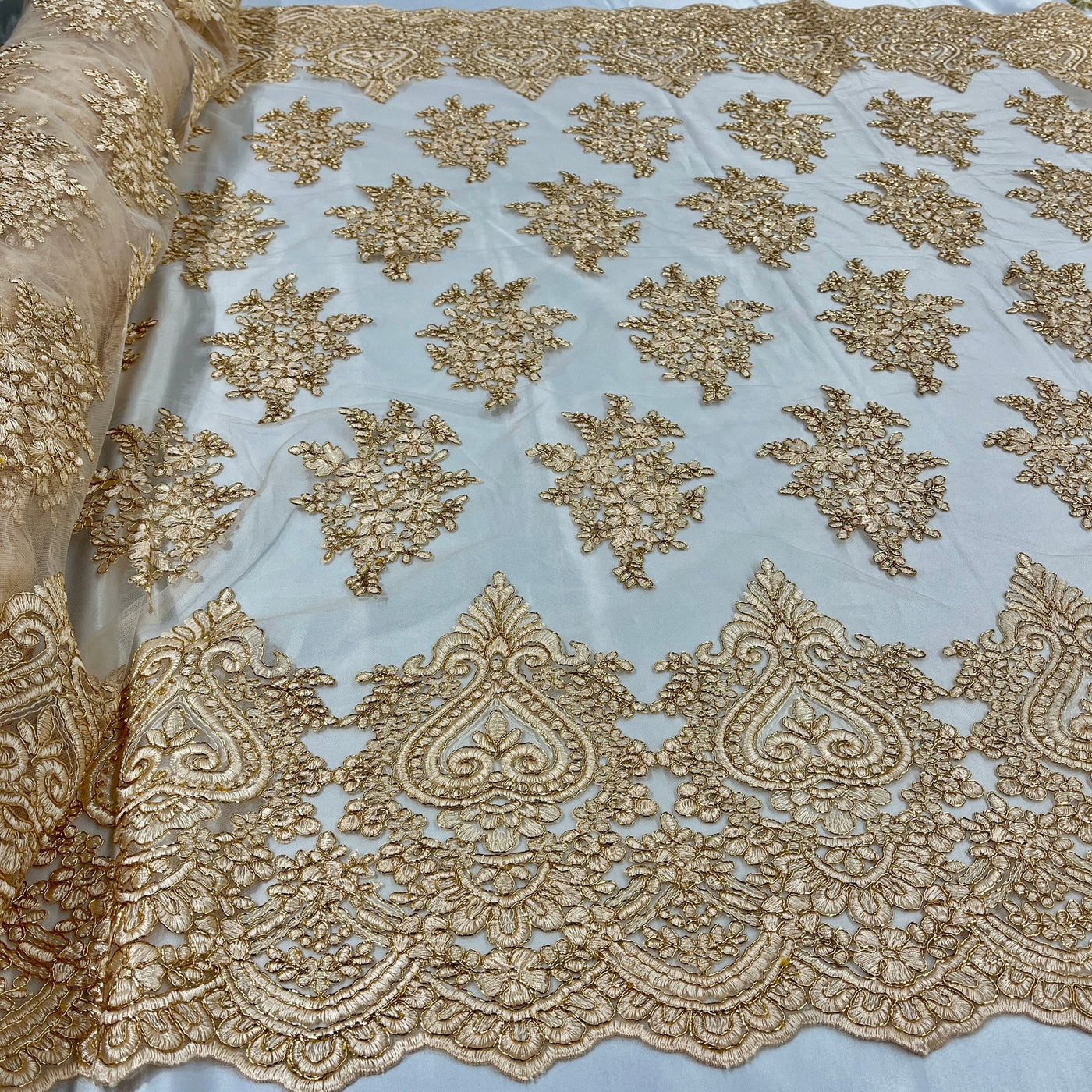 Corded Lace Fabric Embroidered on 100% Polyester Net Mesh | Lace USA - GD-021