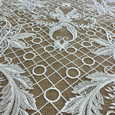 Beaded & Corded Bridal Lace Fabric Embroidered on 100% Polyester Net Mesh | Lace USA - GD-56024