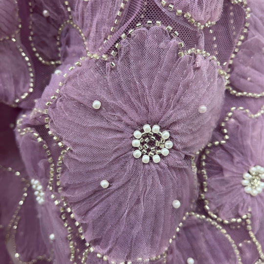 Beaded 3D Floral Lace Fabric Embroidered on 100% Polyester Net Mesh | Lace USA - GD-216