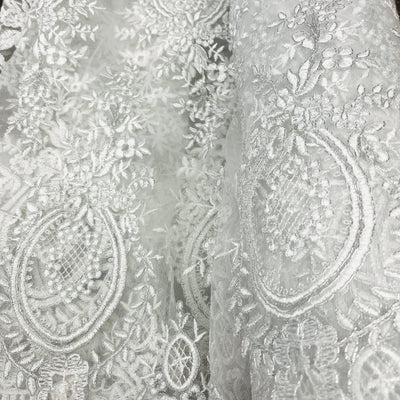 Corded Bridal Lace Fabric Embroidered on 100% Polyester Net Mesh | Lace USA - 97055W