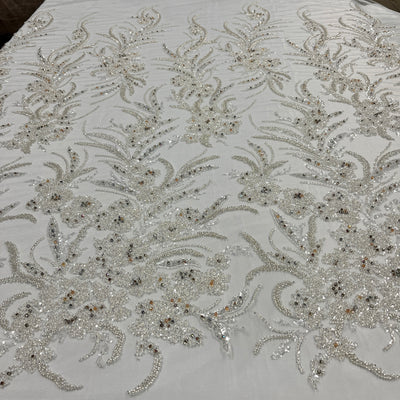 Beaded Lace Fabric Embroidered on 100% Polyester Net Mesh | Lace USA - GD-266 50" Wide