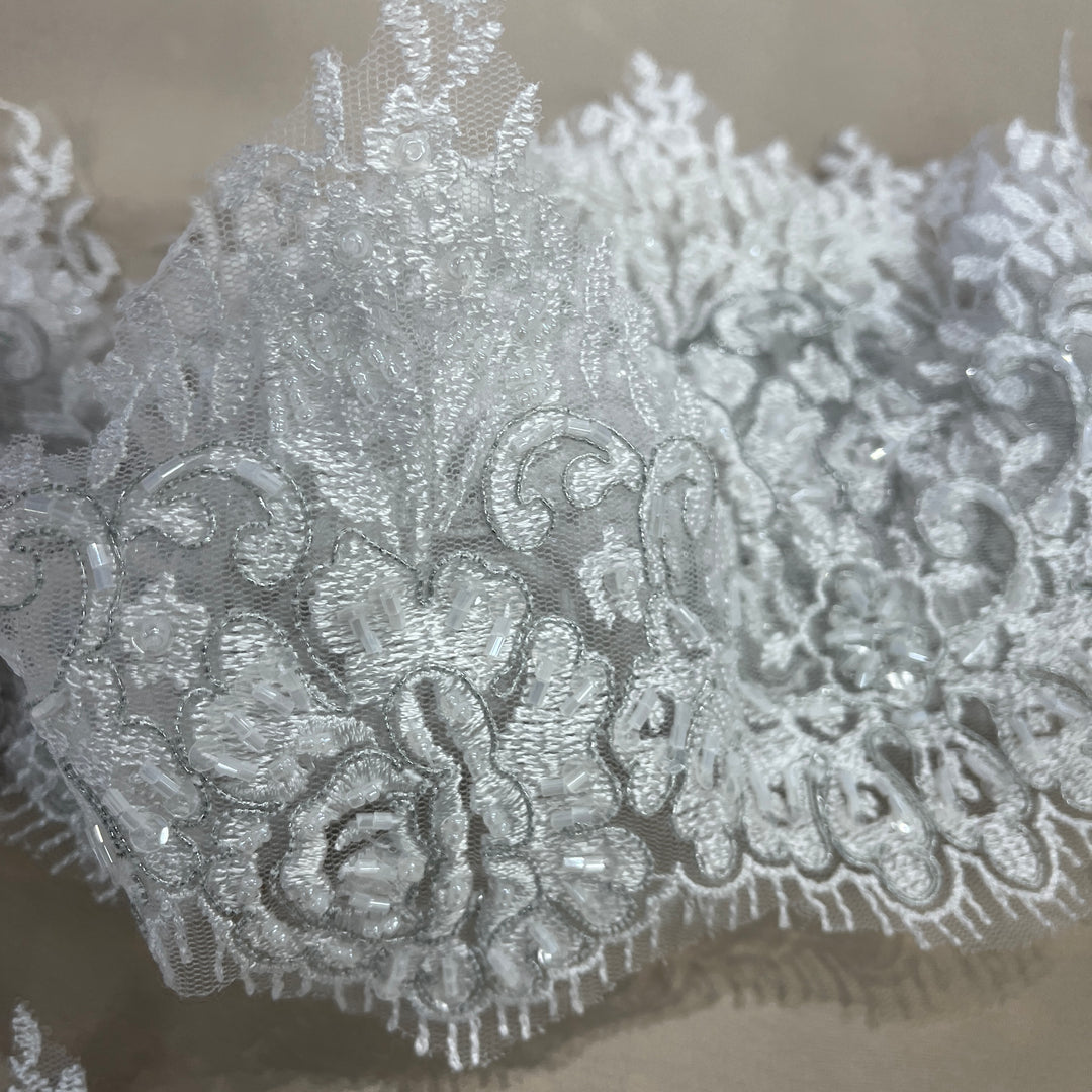 Beaded Lace Trimming Embroidered on 100% Polyester Mesh | Lace USA - 96686W-BP