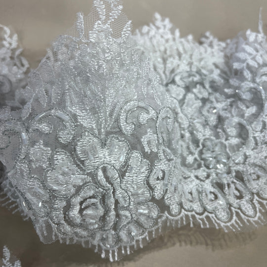 Beaded Lace Trimming Embroidered on 100% Polyester Mesh | Lace USA - 96686W-BP