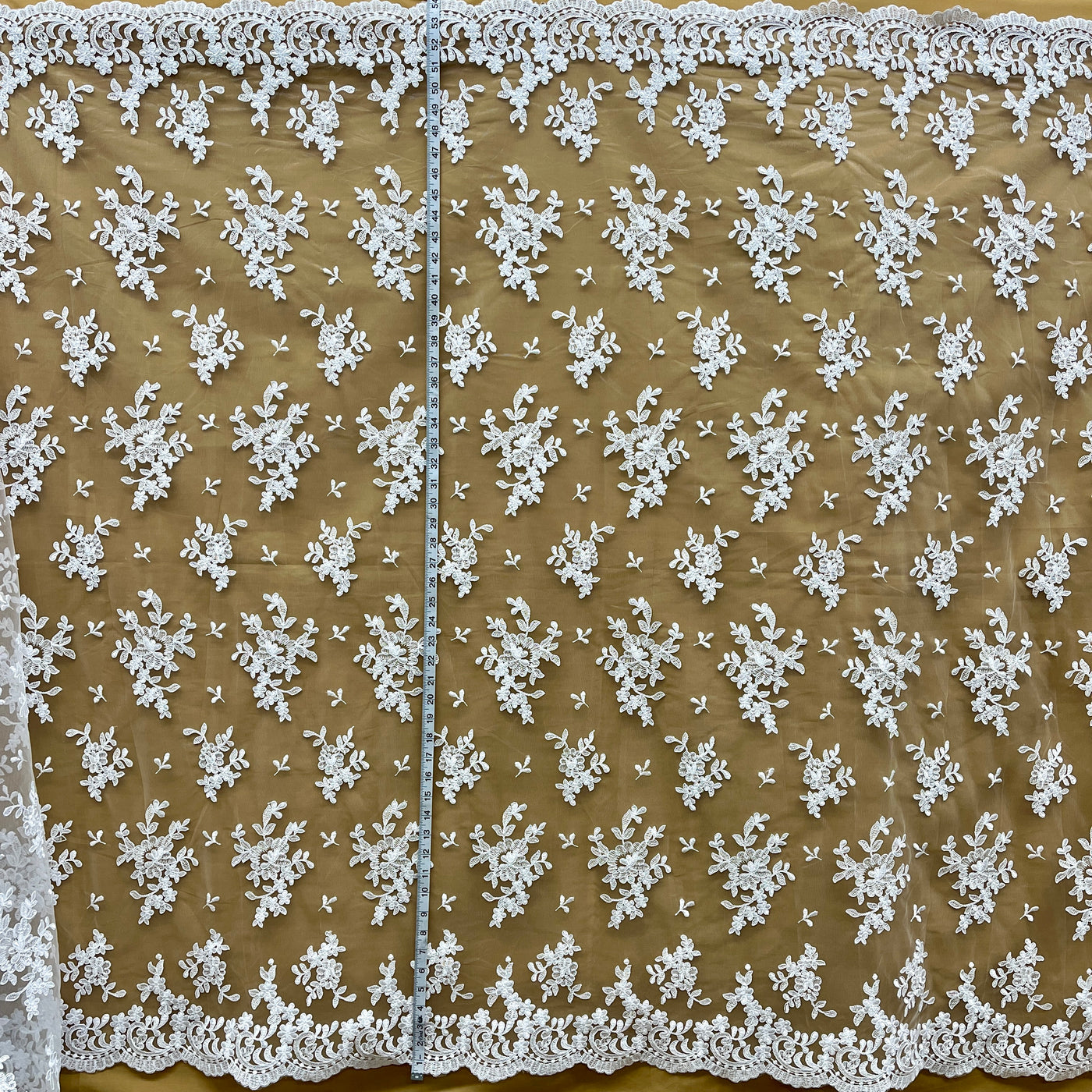 Corded Bridal Lace Fabric Embroidered on 100% Polyester Net Mesh | Lace USA - 91436W